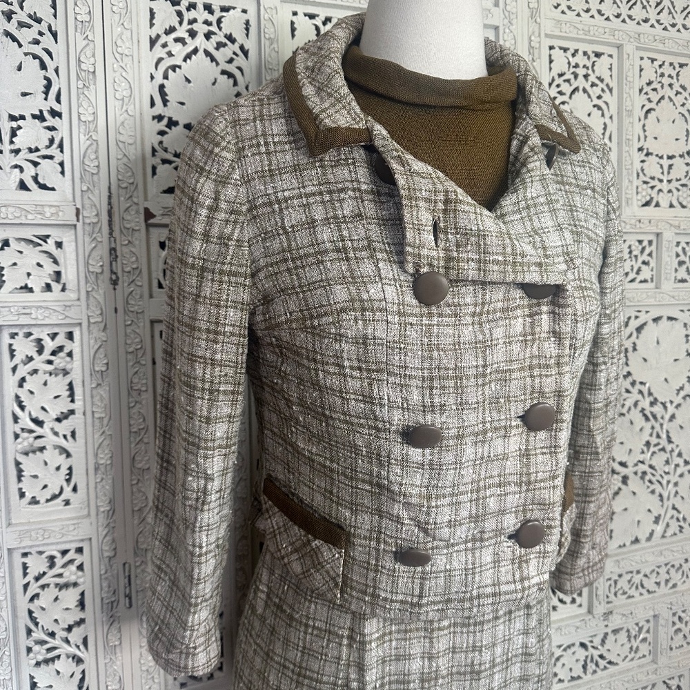 Vintage Handmade Plaid Career Business Dress & Blazer Set Sz Small - Picture 2 of 10